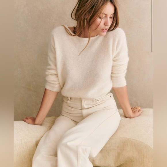 Sezane Barry Ecru Ivory Cream Mohair Alpaca V Neck Rib Knit Button Up Cardigan - Picture 3 of 7